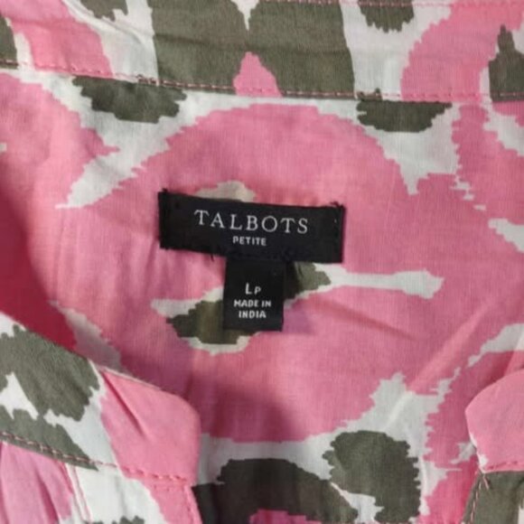 Talbots Petite Pink‎ Ikat Print Tunic Top LP Semi Sheer Preppy Boho 100% Cotton - Picture 3 of 9